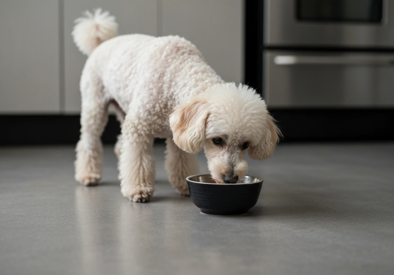 Poodle during genetic testing procedure