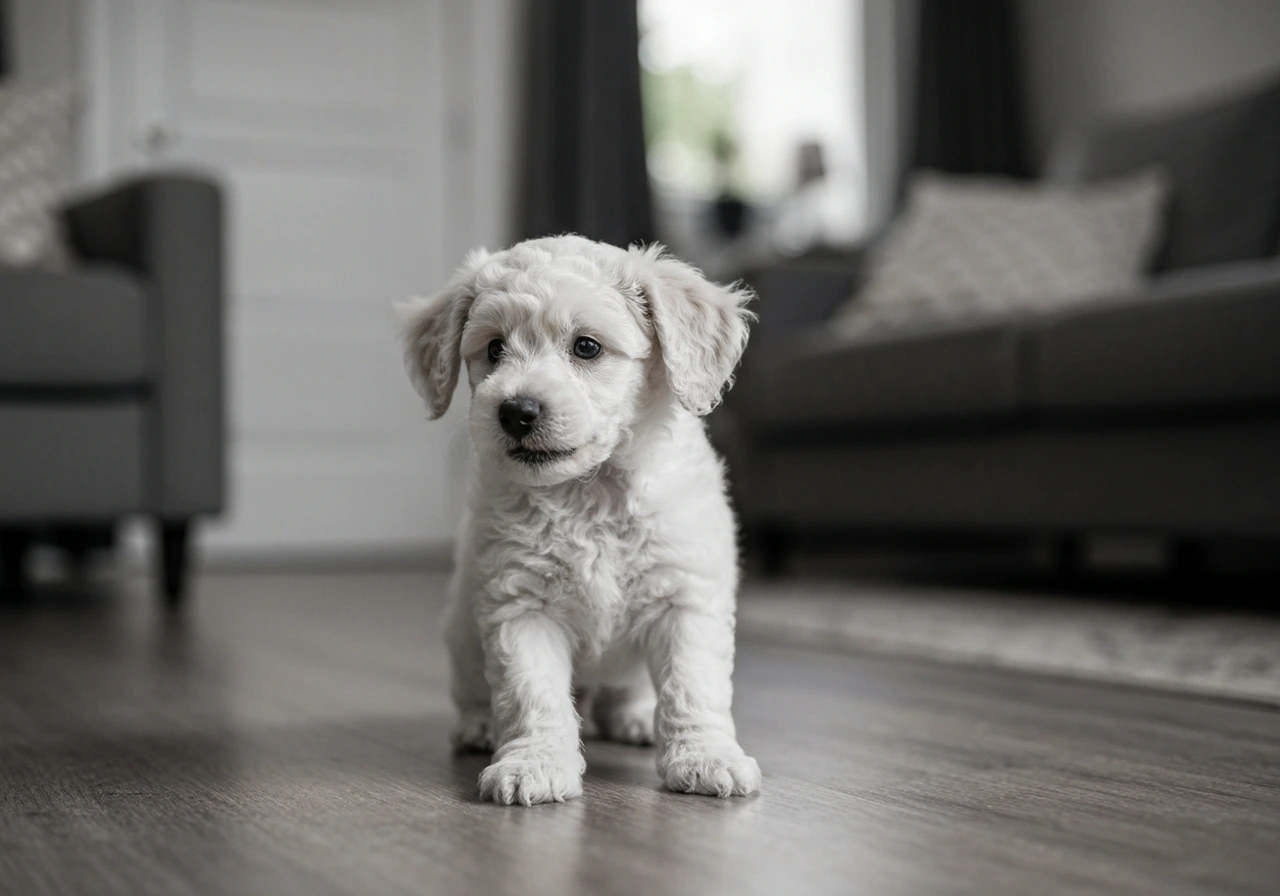 Adorable Caniche puppy exploring