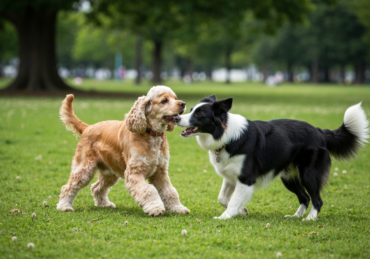 Cocker Americain playing with other dogs