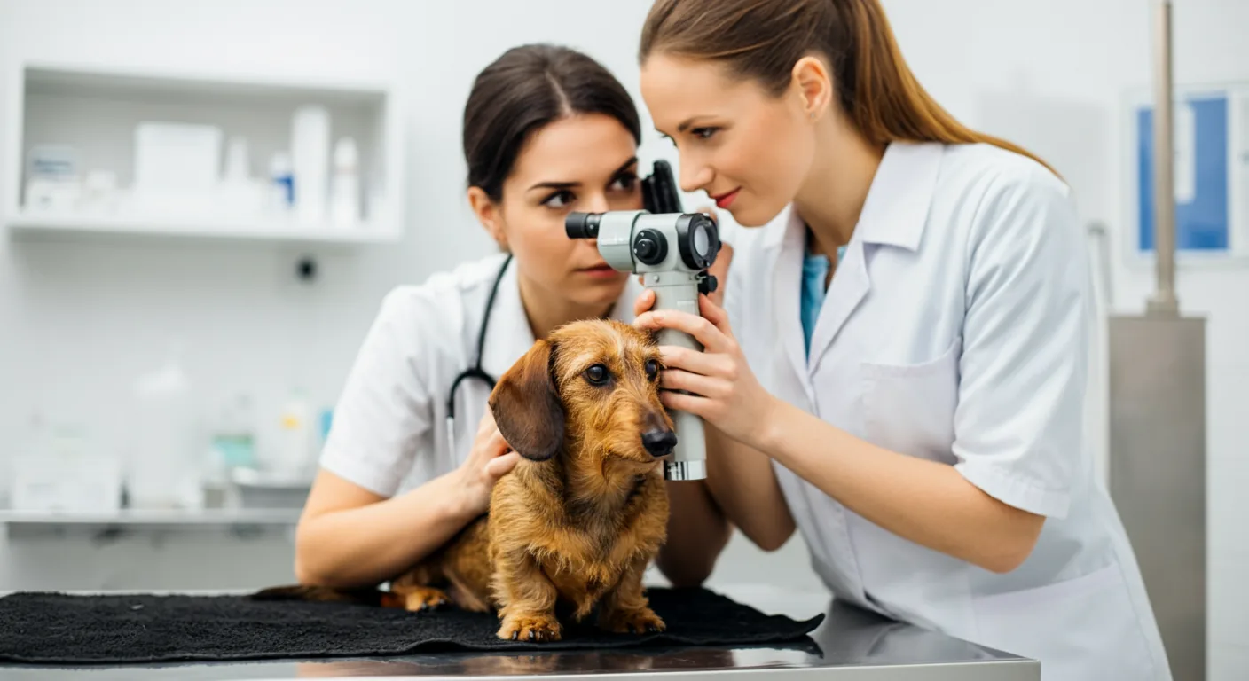 Dachshund during ophthalmologic examination for cord1-PRA screening