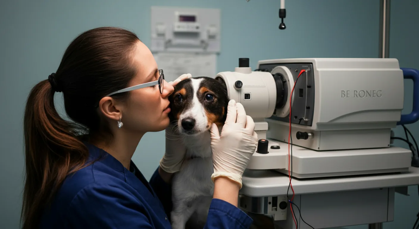 Veterinary ophthalmologist performing electroretinography (ERG) test on a dog