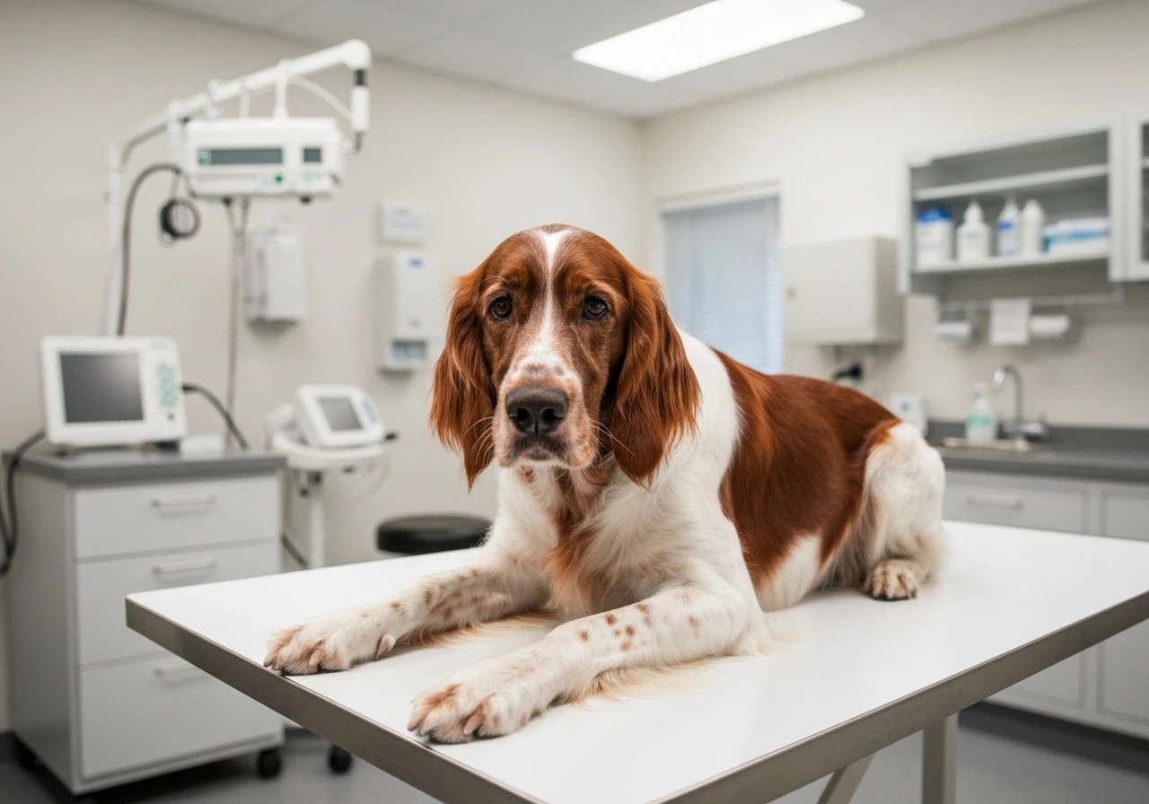 Setter Irlandais at the vet