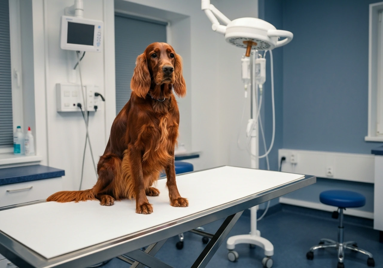 Veterinary eye exam for Irish Setter